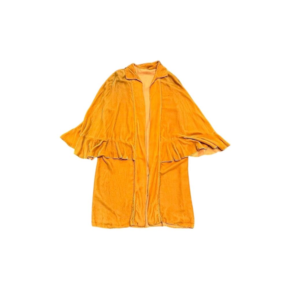 1920s antique golden SILK VELVET ruffle cape jacket size small-large